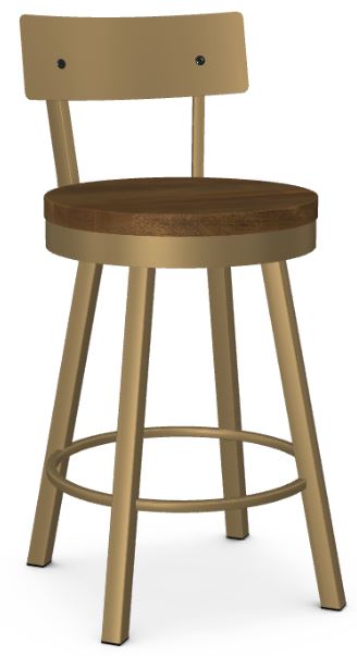 Gold Frame Wood Seat Swivel Barstool, Wooden Stool Counter Height
