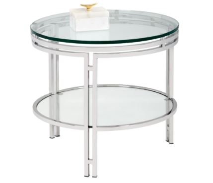 Sr 101054 Round Glass Top End Table, Round Glass Top Side Table With Shelf